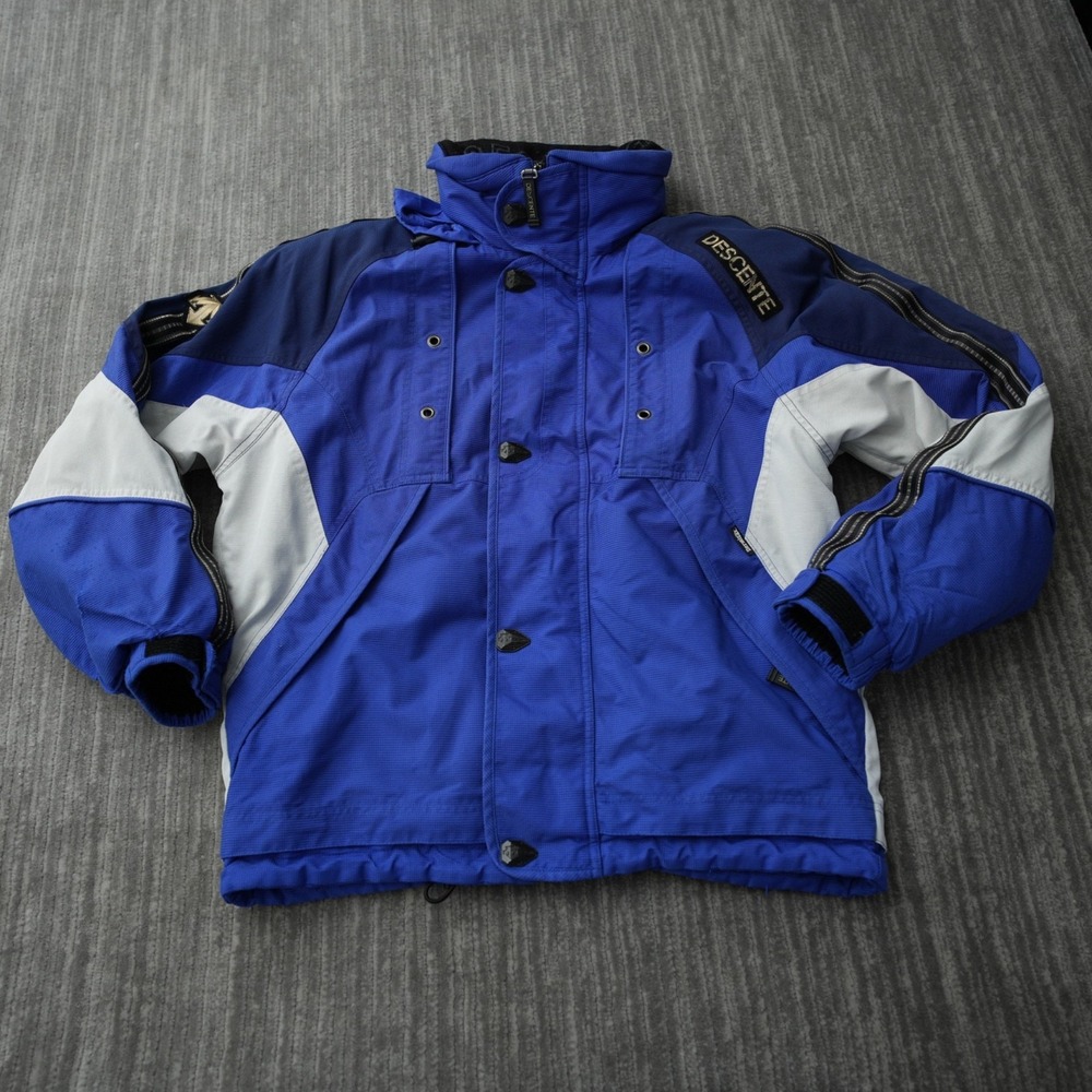 Descente Jacket Men Ski Vintage Blue White Dermizax Nylon‎ Goggle Pocket Medium